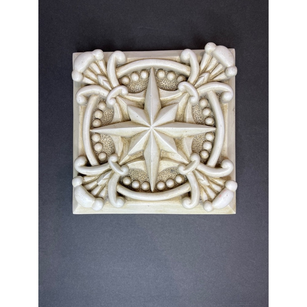 Garden Gate Designs Set of 2 Cream Architectural Relief Star Floral Wall Plaques - Picture 2 of 5